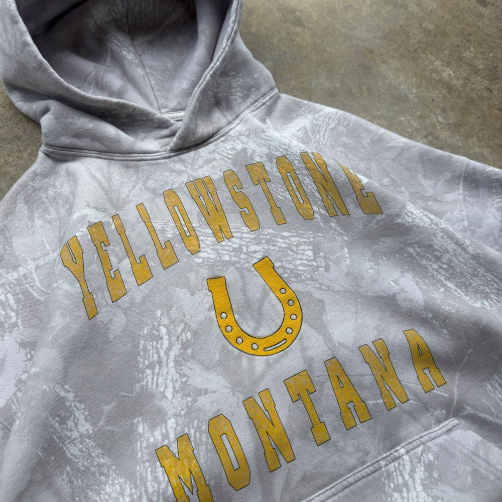 Vintage Y2K Abercrombie Yellowstone Montana Hoodie Camo Western Grey L (f10) - Picture 4 of 8